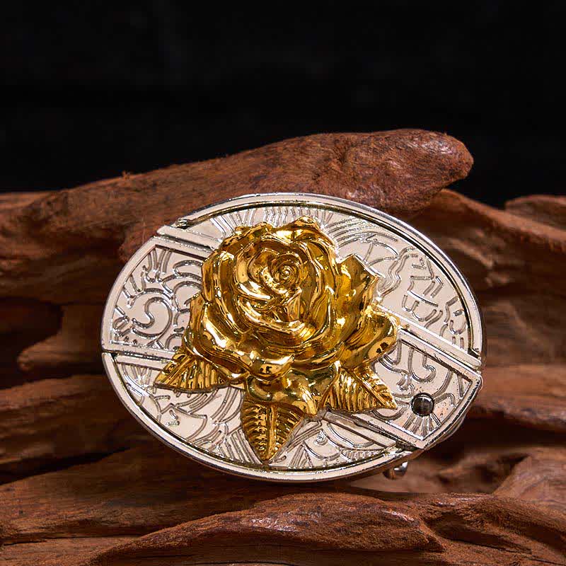 DIY-Ledergürtel für Herren mit verstecktem Klappmesser in Gold und Silber mit Rose - Rose - Ohne Gürtel - Nicht im Lieferumfang enthaltener Gürtel - image 1