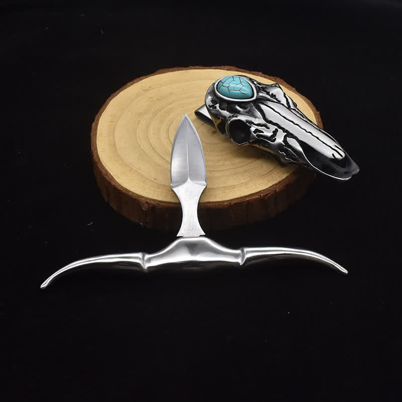 Longhorn Skull Türkis Multifunktions-EDC-Werkzeug-Anhänger-Gürtelschnalle