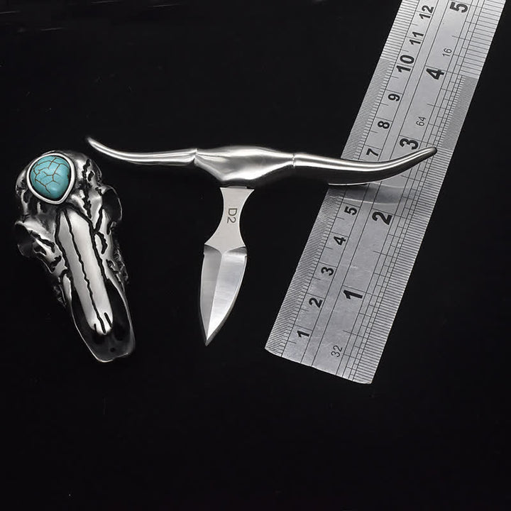 Longhorn Skull Türkis Multifunktions-EDC-Werkzeug-Anhänger-Gürtelschnalle