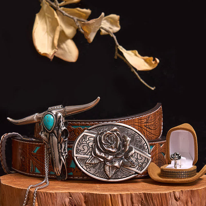 Rose Thema DIY verstecktes Messer Gürtelschnalle Türkis Bull Anhänger Bundle Set