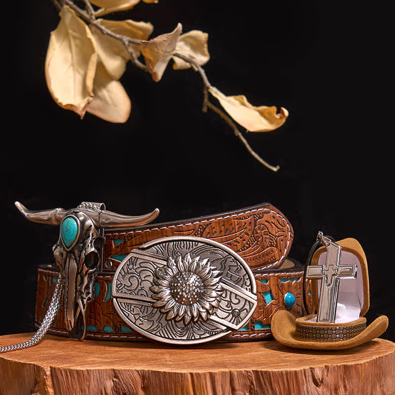 DIY Verstecktes Messer Gürtelschnalle Türkis Bull Anhänger Kreuz Halskette Bundle Set