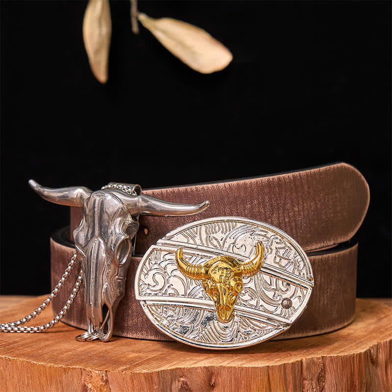 Gold & Silber DIY versteckte Messer Gürtelschnalle Longhorn Bull Anhänger Bundle Set
