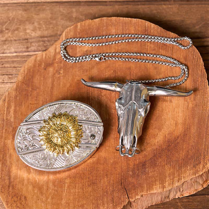 Gold & Silber DIY versteckte Messer Gürtelschnalle Longhorn Bull Anhänger Bundle Set