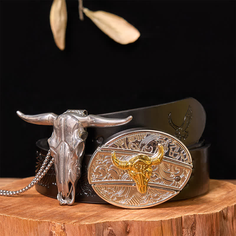 Gold & Silber DIY versteckte Messer Gürtelschnalle Longhorn Bull Anhänger Bundle Set
