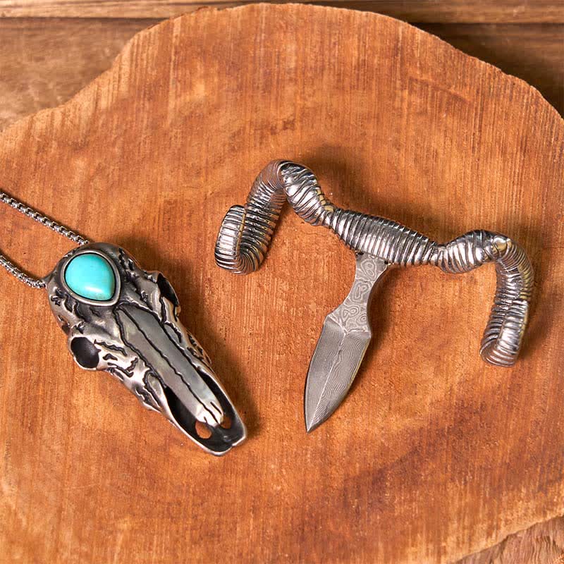 Türkisfarbene Gürtelschnalle mit Totenkopf-Schaf-Anhänger, multifunktional, silberfarben