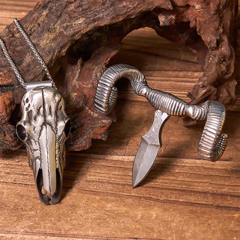 Silberne Multifunktions-Gürtelschnalle mit Totenkopf-Schaf-Anhänger