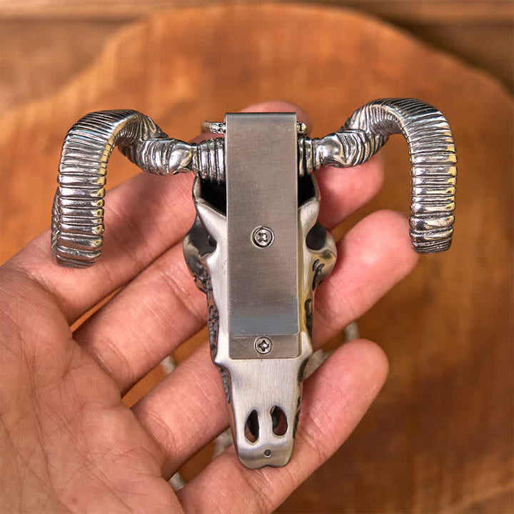 Türkisfarbene multifunktionale Gürtelschnalle mit silbernem Anhänger und Totenkopf-Schaf (Vorverkauf)