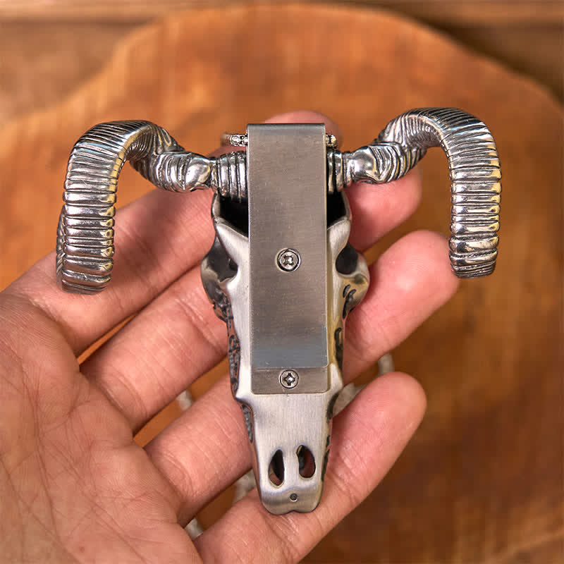 Türkisfarbene Gürtelschnalle mit Totenkopf-Schaf-Anhänger, multifunktional, silberfarben