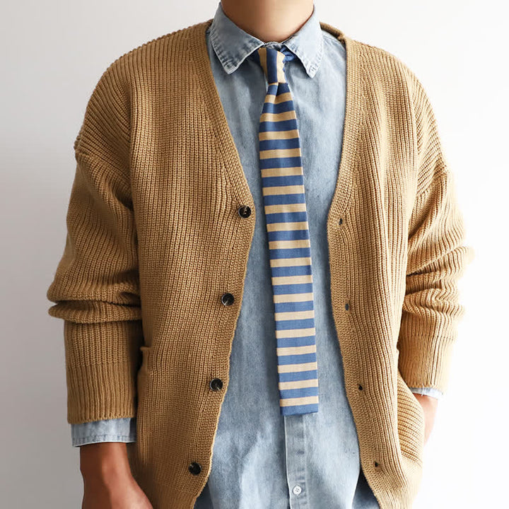 Gestrickte Krawatte mit Streifen in Blau und Khaki für Herren