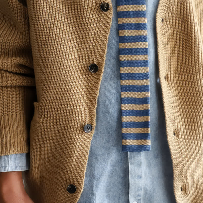 Gestrickte Krawatte mit Streifen in Blau und Khaki für Herren