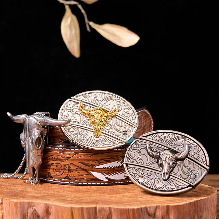 Double Bulls DIY Gürtelschnalle mit verstecktem Messer und Longhorn-Anhänger-Bundle-Set