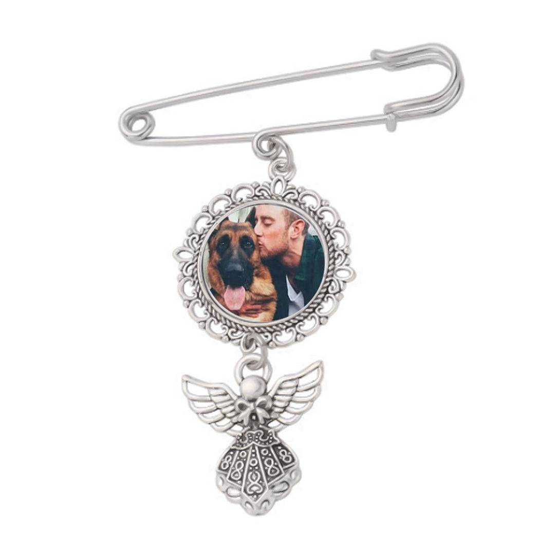 Personalisieren Sie Ihre Fotos Brosche mit Engelsanhänger
