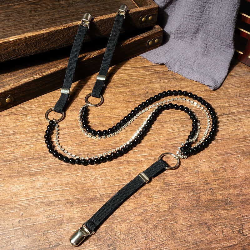 Modische, schwarze, elastische Hosenträger mit Kunstperlenkette für Damen