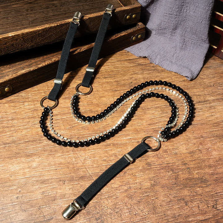Modische, schwarze, elastische Hosenträger mit Kunstperlenkette für Damen