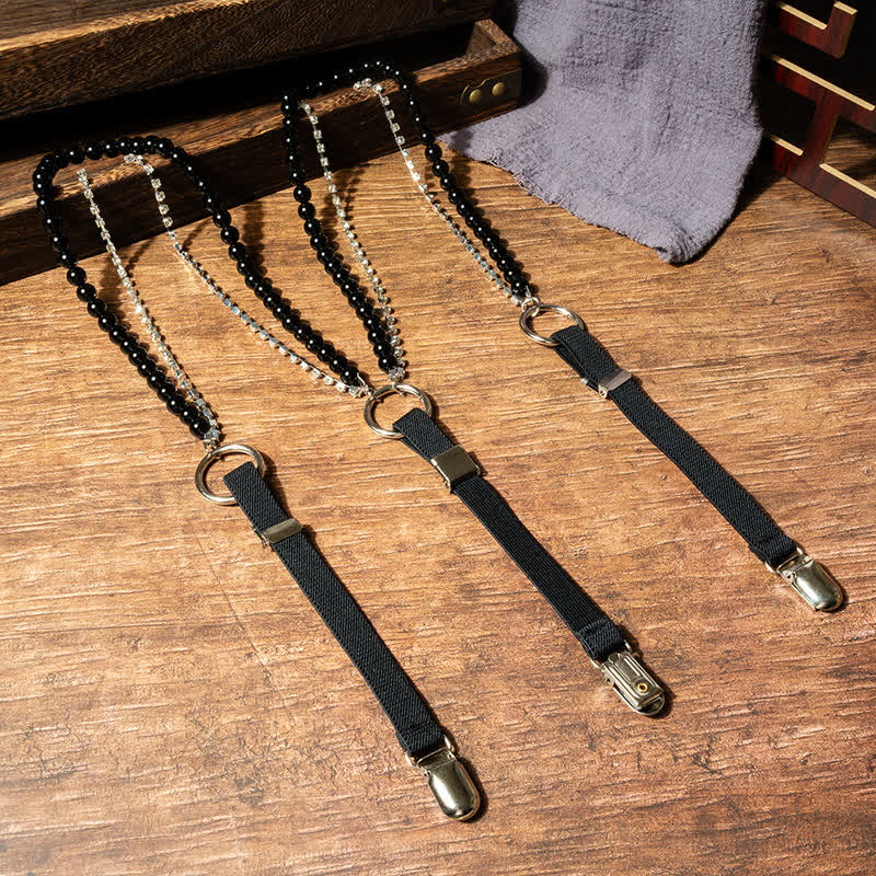 Modische, schwarze, elastische Hosenträger mit Kunstperlenkette für Damen