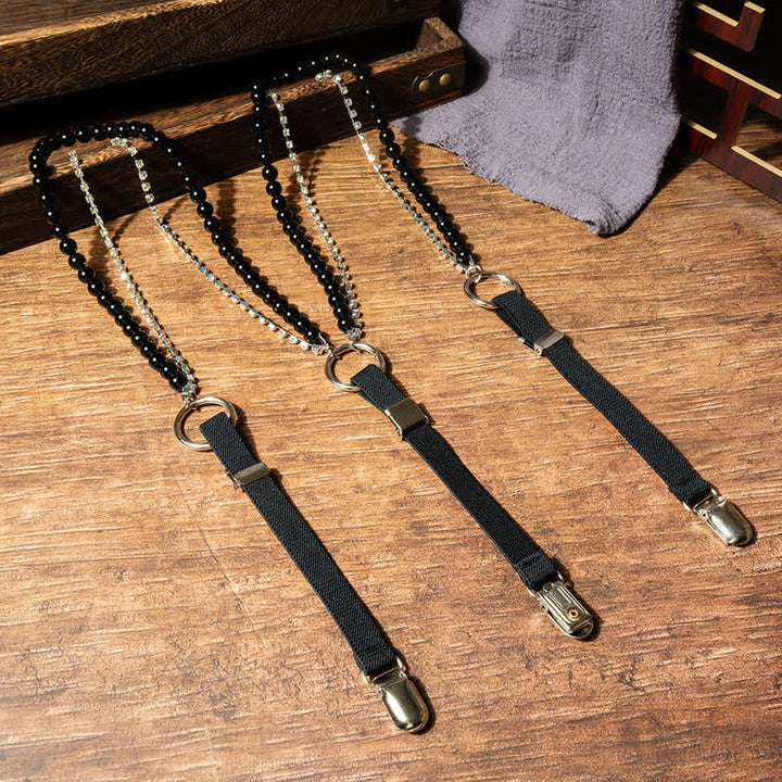 Modische, schwarze, elastische Hosenträger mit Kunstperlenkette für Damen
