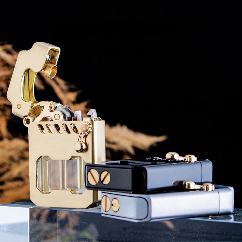 Retro Transparent Öl Tank Kipphebel Zündung Nachfüllbar Kerosin Feuerzeug