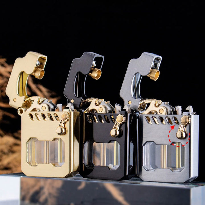 Retro Transparent Öl Tank Kipphebel Zündung Nachfüllbar Kerosin Feuerzeug