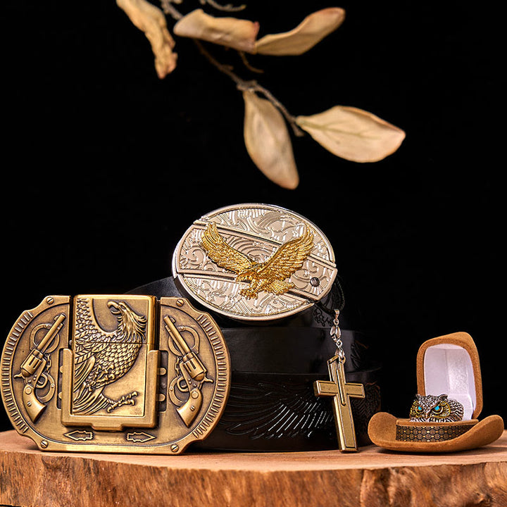 Flying Eagle DIY Gürtelschnalle mit verstecktem Messer und Eulenring-Bundle-Set