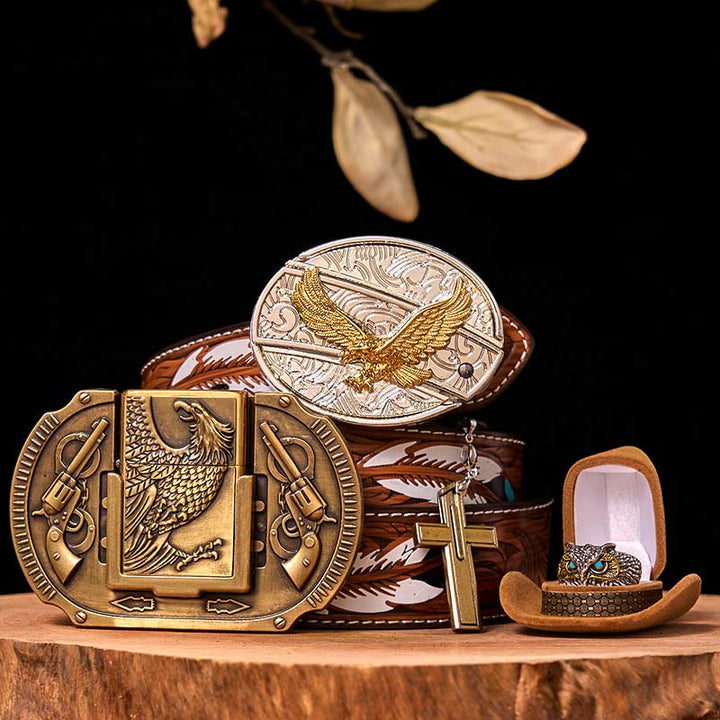 Flying Eagle DIY Gürtelschnalle mit verstecktem Messer und Eulenring-Bundle-Set