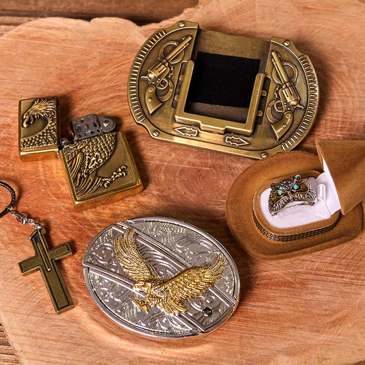 Flying Eagle DIY Gürtelschnalle mit verstecktem Messer und Eulenring-Bundle-Set