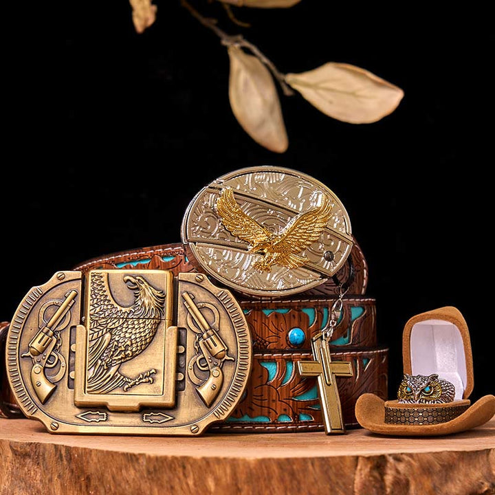 Flying Eagle DIY Gürtelschnalle mit verstecktem Messer und Eulenring-Bundle-Set