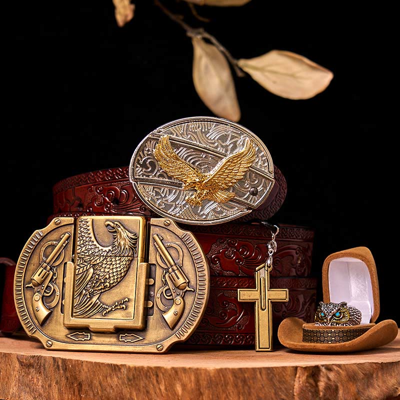 Flying Eagle DIY Gürtelschnalle mit verstecktem Messer und Eulenring-Bundle-Set