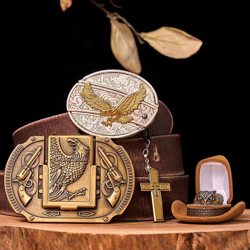 Flying Eagle DIY Gürtelschnalle mit verstecktem Messer und Eulenring-Bundle-Set