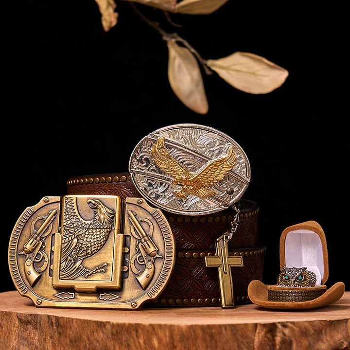 Flying Eagle DIY Gürtelschnalle mit verstecktem Messer und Eulenring-Bundle-Set