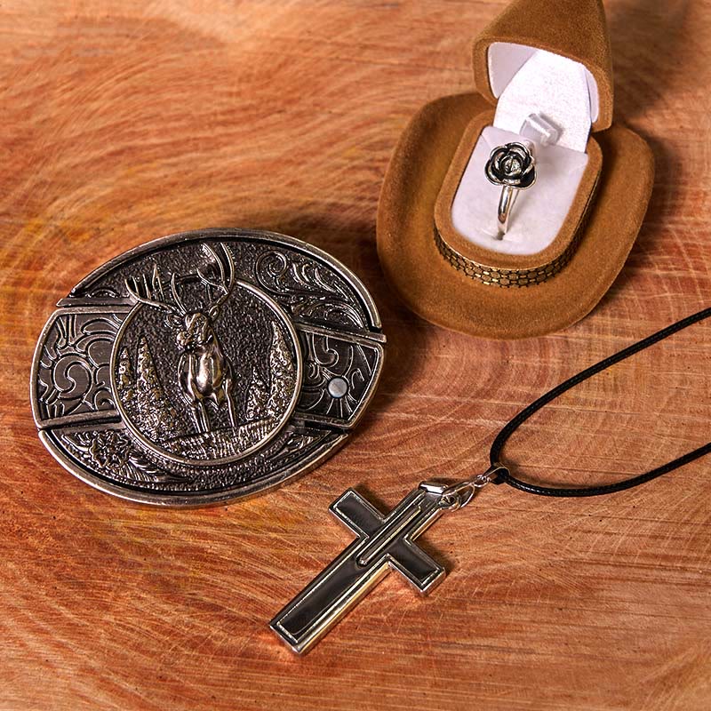 Waldhirsch DIY Gürtelschnalle mit verstecktem Messer und Rosenring-Bundle-Set