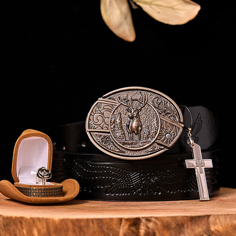 Waldhirsch DIY Gürtelschnalle mit verstecktem Messer und Rosenring-Bundle-Set