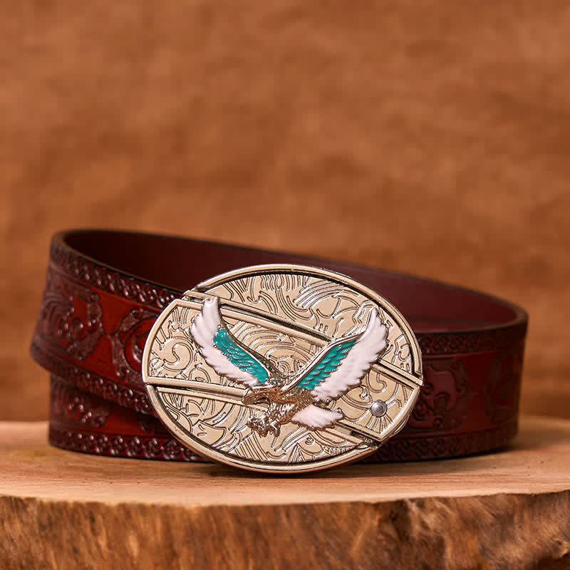 Herren DIY Blau & Weiß Fliegender Adler Verstecktes Klappmesser Ledergürtel