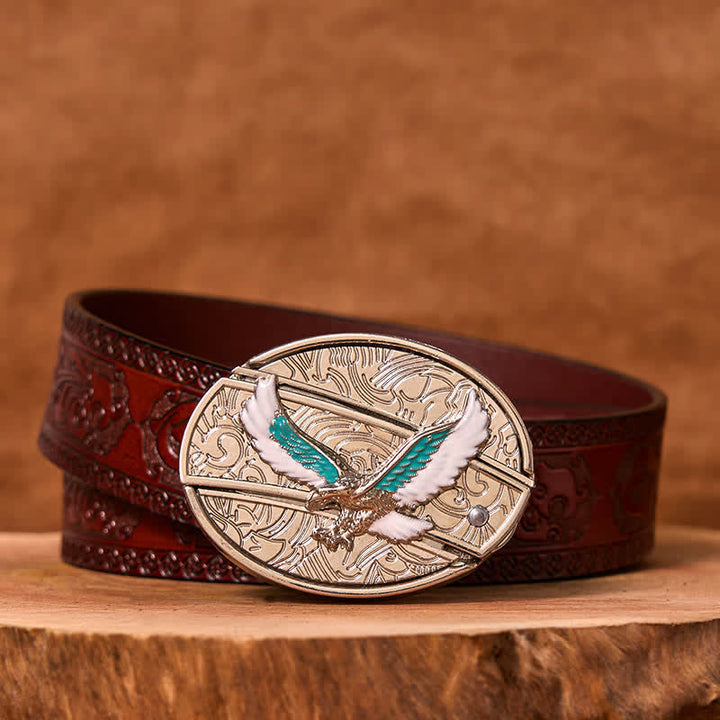 Herren DIY Blau & Weiß Fliegender Adler Verstecktes Klappmesser Ledergürtel