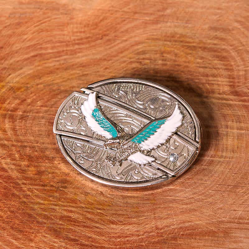 Herren DIY Blau & Weiß Fliegender Adler Verstecktes Klappmesser Ledergürtel