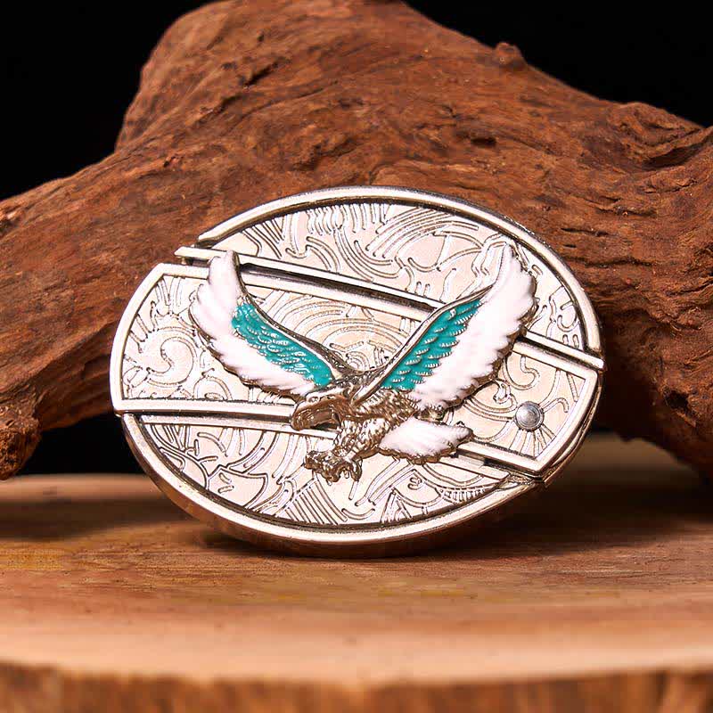 Herren DIY Blau & Weiß Fliegender Adler Verstecktes Klappmesser Ledergürtel