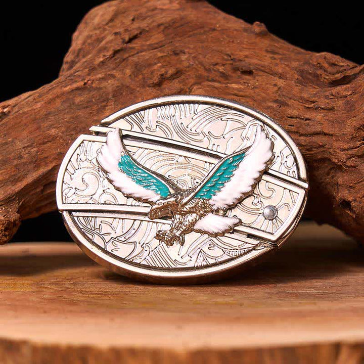 Herren DIY Blau & Weiß Fliegender Adler Verstecktes Klappmesser Ledergürtel