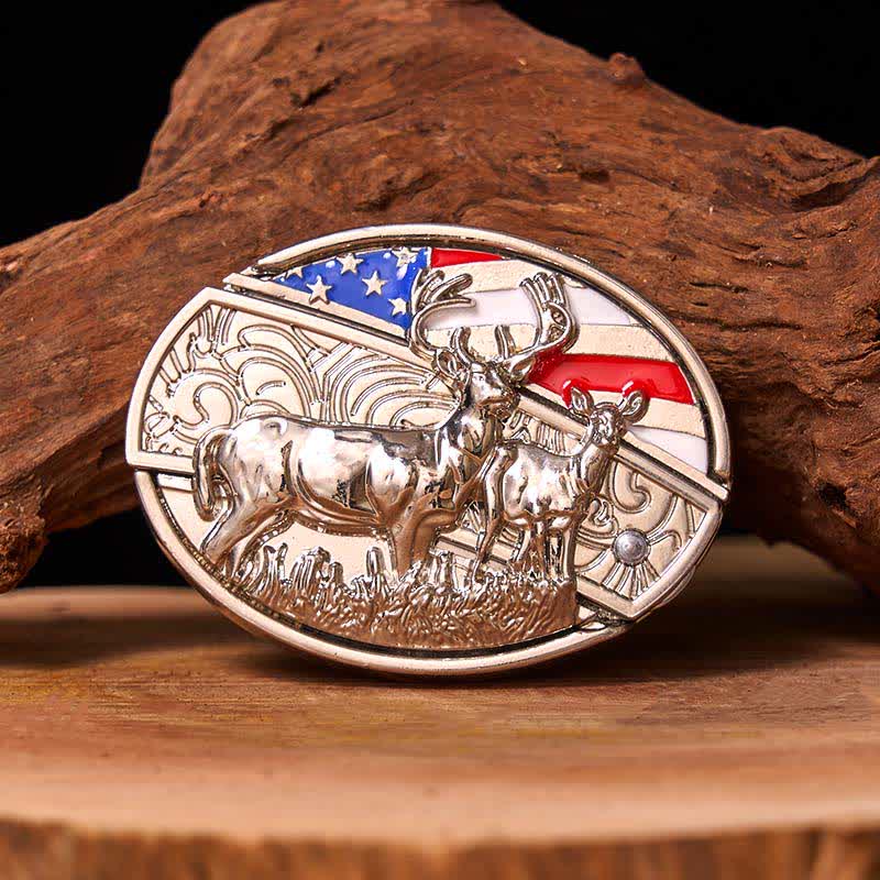 DIY-Ledergürtel für Herren mit emaillierter USA-Flagge und verstecktem Hirsch-Klappmesser (Vorverkauf)