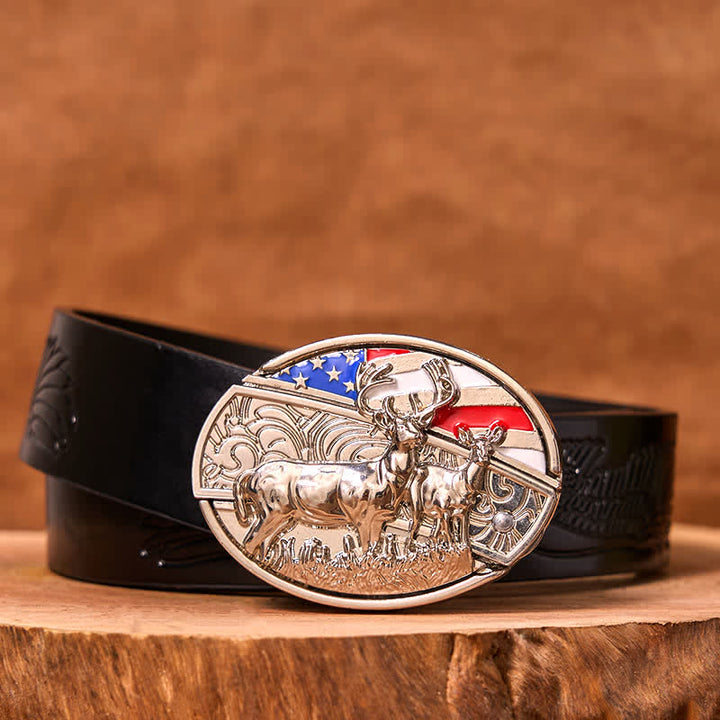 DIY-Ledergürtel für Herren mit emaillierter USA-Flagge und verstecktem Hirsch-Klappmesser (Vorverkauf)