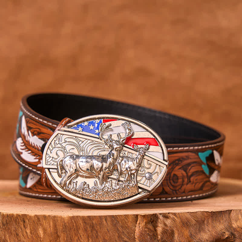 DIY-Ledergürtel für Herren mit emaillierter USA-Flagge und verstecktem Hirsch-Klappmesser (Vorverkauf)
