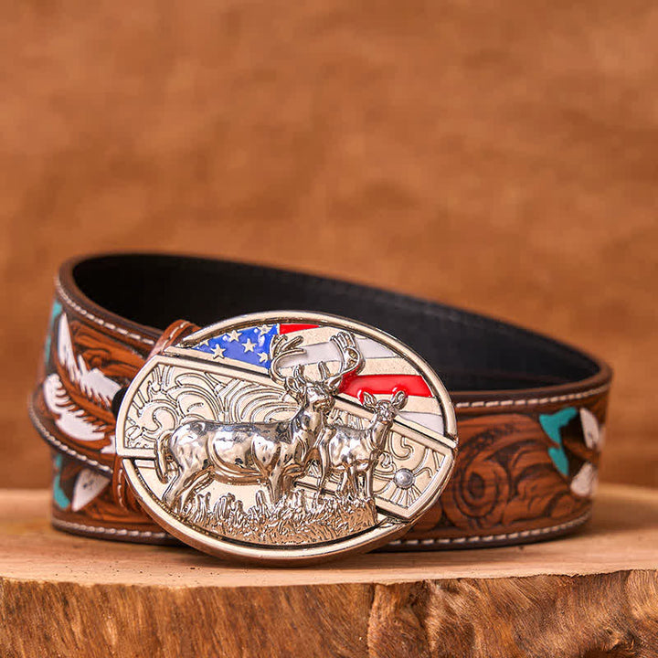 DIY-Ledergürtel für Herren mit emaillierter USA-Flagge und verstecktem Hirsch-Klappmesser (Vorverkauf)