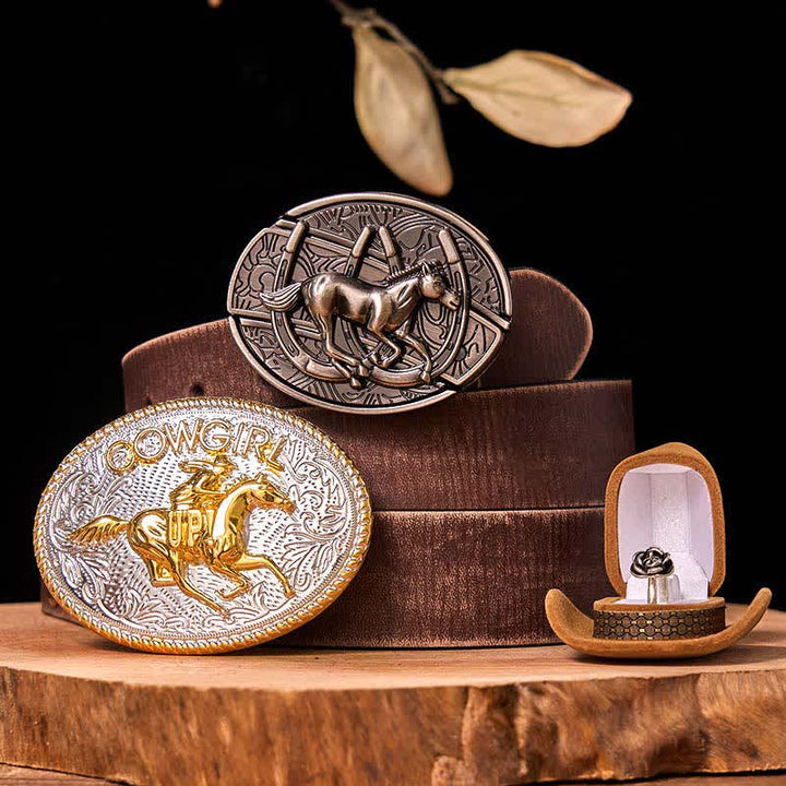 Cowgirl DIY Running Horse verstecktes Messer Gürtelschnalle Twist Rose Ring Bundle Set