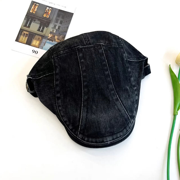 Amerikanische Retro Newsboy-Baskenmütze aus gewaschener Denim-Baumwolle