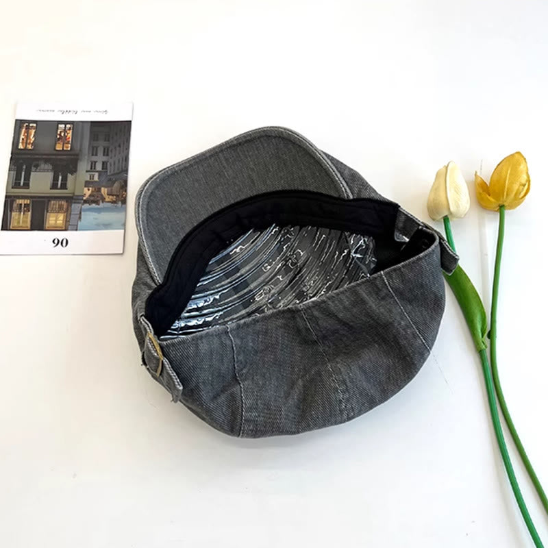 Amerikanische Retro Newsboy-Baskenmütze aus gewaschener Denim-Baumwolle