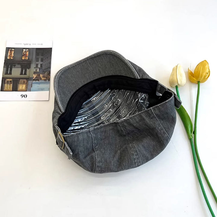 Amerikanische Retro Newsboy-Baskenmütze aus gewaschener Denim-Baumwolle