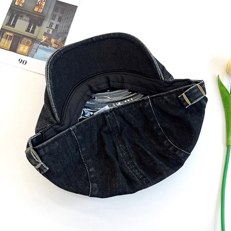 Amerikanische Retro Newsboy-Baskenmütze aus gewaschener Denim-Baumwolle