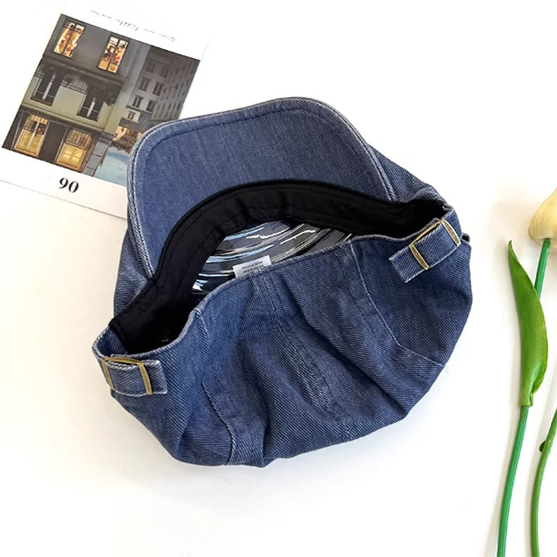 Amerikanische Retro Newsboy-Baskenmütze aus gewaschener Denim-Baumwolle