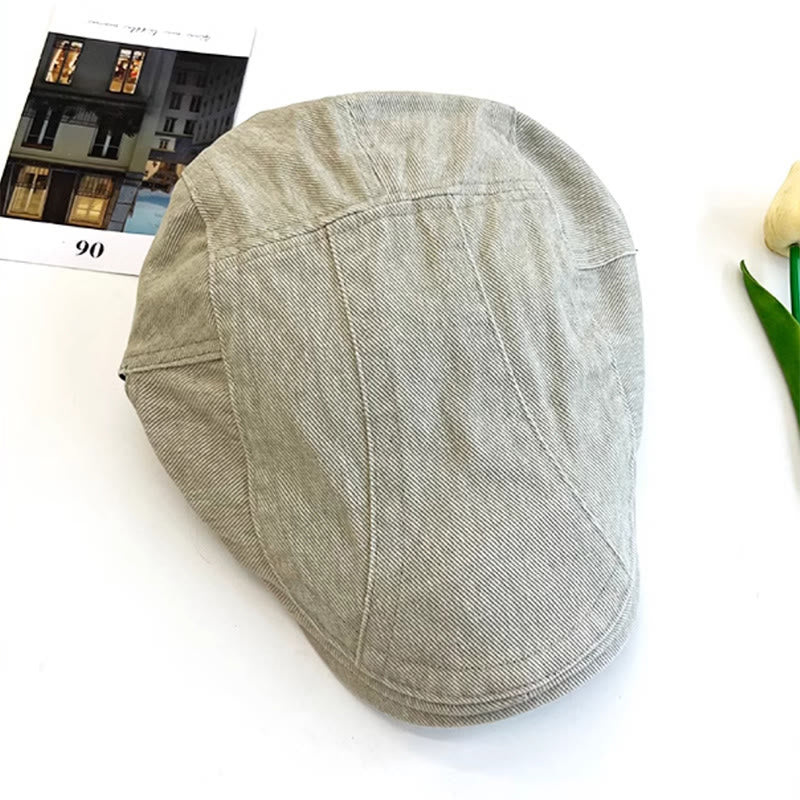 Amerikanische Retro Newsboy-Baskenmütze aus gewaschener Denim-Baumwolle