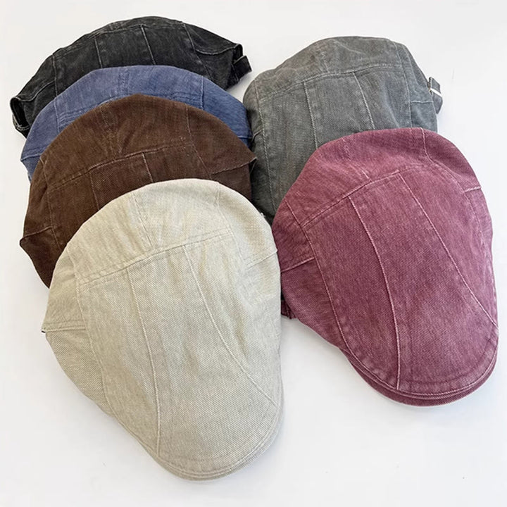 Amerikanische Retro Newsboy-Baskenmütze aus gewaschener Denim-Baumwolle