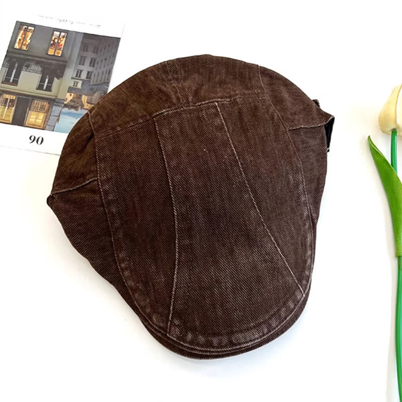 Amerikanische Retro Newsboy-Baskenmütze aus gewaschener Denim-Baumwolle