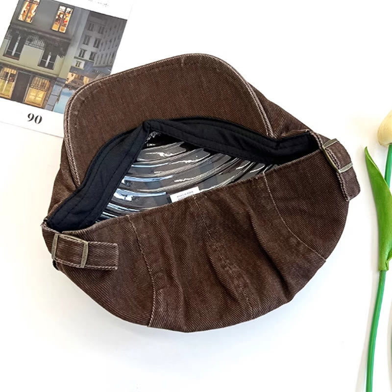 Amerikanische Retro Newsboy-Baskenmütze aus gewaschener Denim-Baumwolle